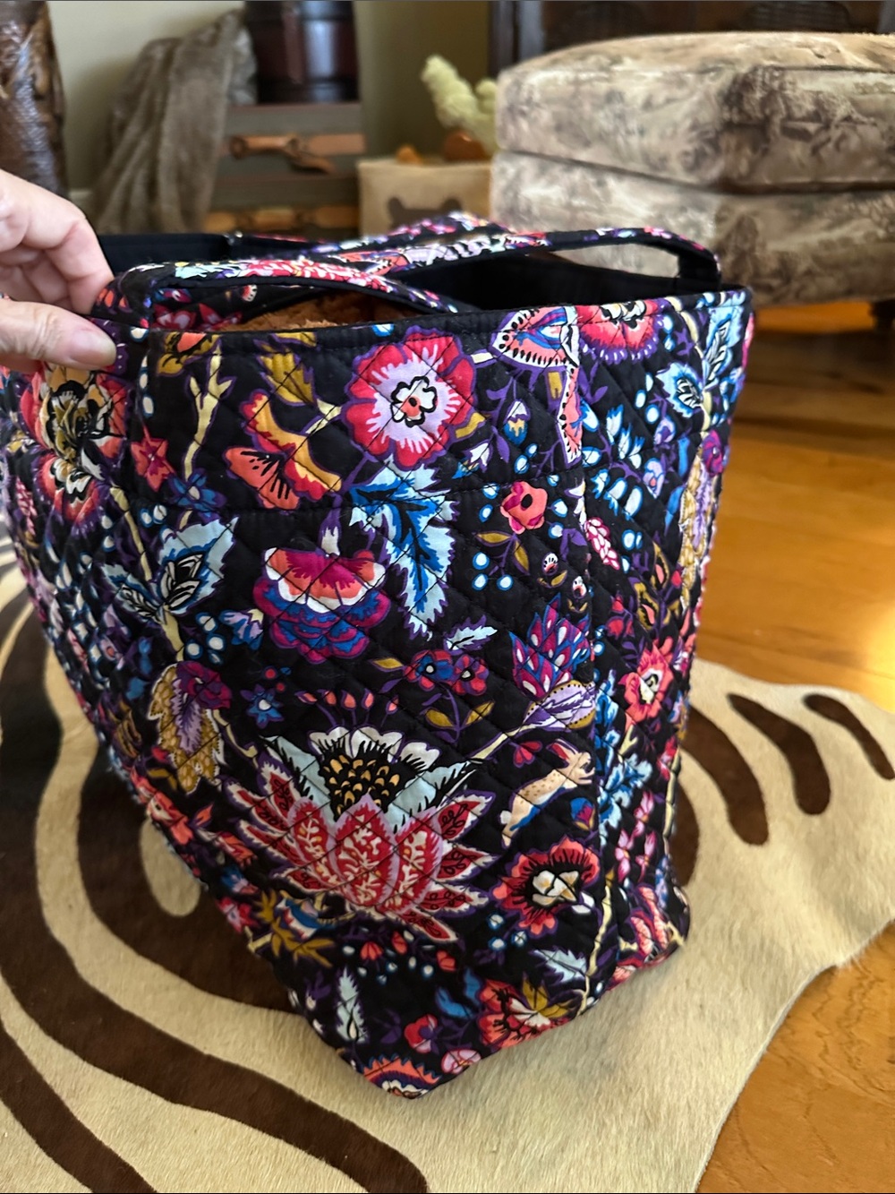 Vera Bradley Black Quilted Tote with Multicolor Floral Pattern - Picture 9 of 9